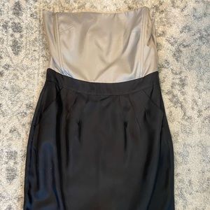 Silk, black and silver strapless dress